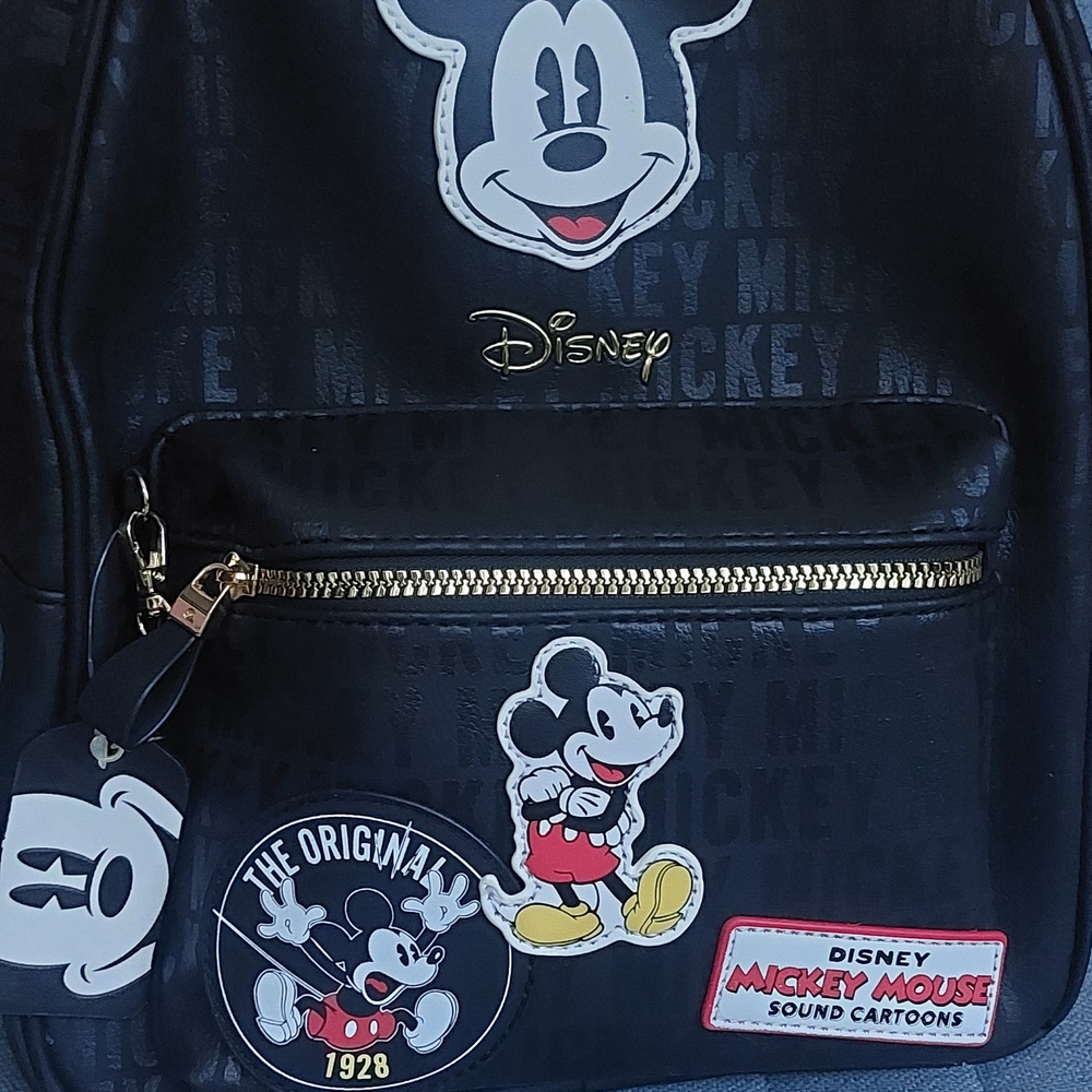 NWT Disney Primark Mickey Mouse Black and Gold Patchwork Backpack